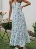 Sıradan Elbiseler Kadın Uzun Elbise Zarif Kolsuz Bağlantı Halterneck Çiçek Yaz Salıncak