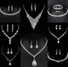 Prezioso set di gioielli con diamanti da laboratorio in argento sterling, collana da sposa, orecchini per le donne, regalo di gioielli di fidanzamento nuziale 2888