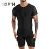 Mens Pajamas Undershirts Onepiece Leotard Jumpsuit Male Short Sleeve Front Zipper Elastic Soft Boxer Briefs Bodysuit Swimwear 240326