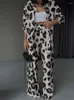 Women's Two Piece Pants Fashion Leopard Printed Shirt Trousers Suit Women 2024 Spring Turn-down Collar Long Sleeved Shirts Slim Female