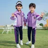 İlkokul çocuklarının açık hava sporu aşınması ve sınıf üniforması, anaokulu üniformaları için yeni mor okul üniforması. F1wr#