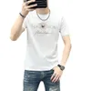 T-shirt a maniche corte slim fit con collo rotondo traspirante stampato a diamante caldo da lettera da uomo estivo 2024