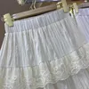 Rokken Koreaanse Mode Lange Vrouwen Lace Hollow Out Mesh Patchwork Hoge Wiast Vrouwelijke Witte Rok Zomer Tule Zoete Dropship