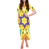 Partykleider Star Design Bedrucktes Polynesian Tribe Hawaiian Kurzarmkleid mit luxuriösen Lotusärmeln für Damenbekleidung