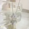 Designer Brand High Version Van Clover Necklace Full of Diamond Pendant 18K Rose Gold Flower Lucky Grass Collar Chain With logo