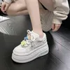 Casual Shoes Chic Platform Sneakers Womens Lace-up Comfort 8.5CM Hidden Increasing Thick Bottom Sport Shoe White Vulcanize