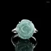 Cluster Rings S925 Silver ingelegd Natuurlijk A Goods Jade Blue Water Rose Ring Jadeite Fashion Women's Sieraden Verstelbare druppel