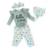 Completi di abbigliamento Vestiti per neonata Born Coming Home Outfit 0 3 6 mesi Stampa a lettera Pagliaccetto in maglia a costine Top Pantaloncini floreali