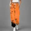 Kvinnors byxor för kvinnor med Pocket Loose Fashion Halloween Festival Trousers Animal Printed Elastic Soe Up Breattable