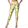 Women's Leggings Yellow Lemon Print Sexy Watercolor Fruit Pattern High Waist Yoga Pants Funny Stretch Leggins Lady Printed