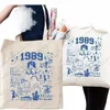 1pc 1989 pattern Canvas Shop Bag, TS Merch Portable Shoulder Bag, taylor's versi Trendy Tote Bag For Daily Life p0gW#
