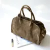 Fashionable and versatile womens Boston bag suede leather large capacity commuting bag cowhide handbag