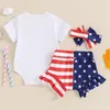 Ensembles de vêtements Independence Day Été Enfant Enfants Bébé Filles Garçons Vêtements Lettre Imprimer Manches Courtes Bodys Stars Stripe Shorts