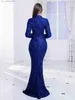 Basic Casual Dresses Long Slve Sparkle Sequin Hollow Out Evening Night Party Maxi Dress Floor Length Halter Blue Prom Gown T240330