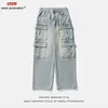 Męskie dżinsy 2024 Wiosna latem oryginalna multi kieszeni dla mężczyzn/kobiet umyta modna marka luźne spodnie ładunkowe Hip Hop Streetwear