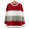 4xl Autumn Plus Size Jumper Woman Clothing LOOSE Knitted Pullover Winter Fi Color Block O-Neck Curve Sweater s625#