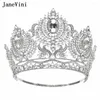 Fermagli per capelli JaneVini Gioielli da sposa in cristallo di lusso Corone e diademi Argento barocco da donna Copricapo da sposa con grande corona per spettacolo di bellezza