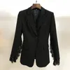 Högkvalitativ EST -designer Blazer Womens slitshylsa spets utsmyckad enkelknappsjacka 240318