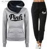 Dames Tweedelige broek Trainingspakoutfits voor dames Herfst Winter Sweatshirt met capuchon + Zwarte joggingbroek Hoge kwaliteit Dames Dagelijks Informeel Warm 2-delige set T240330