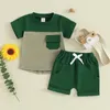 衣料品セットフォーカスノーム夏の幼児の男の子の男の子の服0-3y服半袖の色パッチワークポケットTシャツ弾性ショーツ