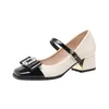 Dress Shoes 2024 Spring Chunky Short Heel Pumps European American Chain Design Mix Color Elegant Women