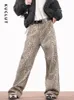 Jeans pour femmes Baggy Style américain imprimé léopard lavage femmes Y2K rétro rue fille pantalon décontracté ample taille haute jambe droite