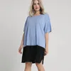 Plus la taille courte manches chauve-souris été élégante tunique Dr femmes couleur bloqué lâche décontracté T-shirt droit Dr grande taille 7XL Z1LC #