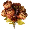 Decorative Flowers Artificial Silk Peony Bouquets Cloth Fake Simulation Props For Party Wedding Home Decoration (Coffee)