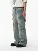 Jeans pour hommes Reddachic Patchwork Poches Cargo Baggy Hommes Blanchi Bleu Taille élastique 90s Rétro Skater Pantalon large Y2K Casual Streetwear