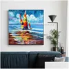 Målningar Colorf Nautical Yacht Sailing Ship On The Sea Oil Målning Canvas Wall Art Handmade Scape For Living Room Bedroom Home DEC DHBPJ