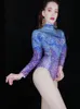 błyszczące dhinestes gradient kolor lg rękaw chudy bodysuit kobiety nocny klub bar impreza strój scena występ tańca v9vh#