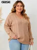 gibsie plus size casual v nack kabel stickade tröjor kvinnor fast färg droppe lg hylsa lös pullover jumper 2023 höst vinter y3xd#