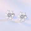 Orecchini a bottone a forma di fiocco di neve da donna con zirconi placcati in argento per regali di Natale
