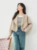 Kurtki damskie Vimly Khaki Casual Cropped Meriet for Women 2024 Spring Fashion Ogabaliza Lapowa podwójna piersi luźny płaszcz z długim rękawem M5660