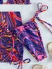 Kvinnors badkläder tryck Bikini 4 -stycken kostymer Sexig baddräkt Kvinnor Beachwear 2024 Set Bandage Bath Female Beach Sarong Biquini YQ240330
