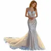 Boho Sexy Strapl col en v Tulle fesses sirène robes De mariée pour les femmes 2024 Court Train robes De mariée Vestido De Noiva C4N4 #