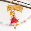 パーティー用品yo-4 pcsビンテージレトロなクリスマスエンジェルドールデコレーションウェルカムドアハンギングプレート木製サインペンダントクリスマスホーム装飾
