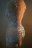 Sparkly Rhinestes Justaucorps pour femmes Sexy Mesh Voir à travers la danse Performance Costume Chanteur Danseur Stage Body Club Wear 83Mk #