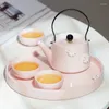 Conjuntos de chá rosa cerâmica conjunto de chá doméstico portátil pequeno bule teacup bandeja luz luxo mão-amassada flores senhora escritório em casa