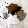 Ampla borda chapéus balde chapéus inverno moda bonito leopardo impressão urso orelha balde chapéu feminino grosso quente pele do falso pescador chapéu ao ar livre p195g