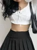 Womens T-Shirt Neck White Corset Crop Top Female Lace Up Shirring Spring Basic Long Sleeve Tee Shirts Korean Fashion Slimwomens Drop D Otqcg