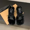 Casual Shoes 2024 Sandals Buckle Strap Fur Heels Women's Low Suit Female Beige Fashion Low-heeled Comfort Black Stiletto Girls