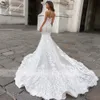 Fmogl exquise chérie Illusi dentelle sirène mariage Dres de luxe Appliques bout à bout cour train trompette robe de mariée K3QY #