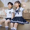 Estudante Verão Crianças Uniforme Escolar Meninos Meninas Navy Sailor Collar Jack Saia Plissada Shorts Set Graduati Costumes p6dR #