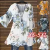 Women's T Shirts Woman's Tshirts Fashion Spring/Summer Floral Printing V Neck Flare Sleeve Sale Ladies Tops T-Shirt Drop HBL759