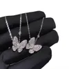 Designer Brand 925 Sterling Silver Van Full Diamond Butterfly Necklace Plated with 18K Gold White Powder CNC Pendant Collar Chain High Edition