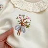 Outono bebê meninas roupas bodysuit criança malha fina bordado bebê camisola macacão 240325