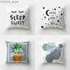 Kudde 45x45cm Sea Blue Alphabet Case Pineapple Leaf Plant Soffa Office Seat Car CUSHION COVER Heminredning Y240401