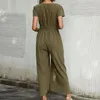 Kvinnors byxor lätta brett ben jumpsuit charmiga arbeten snygga sommar jumpsuits v-hals snörning romper bred ben streetwear