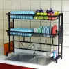 Contenitori e complementi per cucina 1/2 Livello Multiuso In Acciaio Inox Piatti Rack Doppio Lavello Scarico Organizzatore Regolabile Ripiano per Piatti Asciugatura